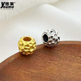 复古银沙金陨石锤纹大孔圆隔珠不规则文玩手绳串项链合金饰品配件