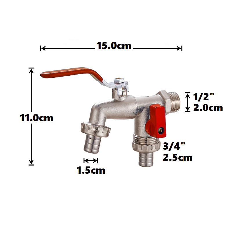Cross-border exclusive gardening double water outlet zinc alloy faucet, one in and two out double pacifier, belt faucet [red] Specification drawing