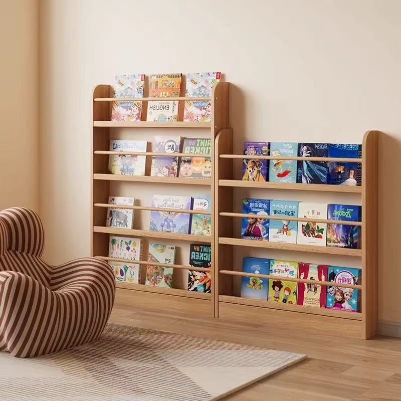 Children's Solid Wood Bookshelf Behind the Door Ultra-Thin Storage Rack Floor-Standing Multi-Layer Picture Book Rack Wall-Mounted Storage Rack Reading Rack