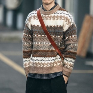 Fairisland Jacquard Christmas Sweater Men's Japanese-style Retro Lazy High-end Antique Inner Winter Knitted Sweater