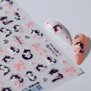 TENSOR New Technology Explosions Japanese Pro Cartoon Adhesive Nail Stickers Nail Stickers TS-3763 Cute Cat Play Butterfly