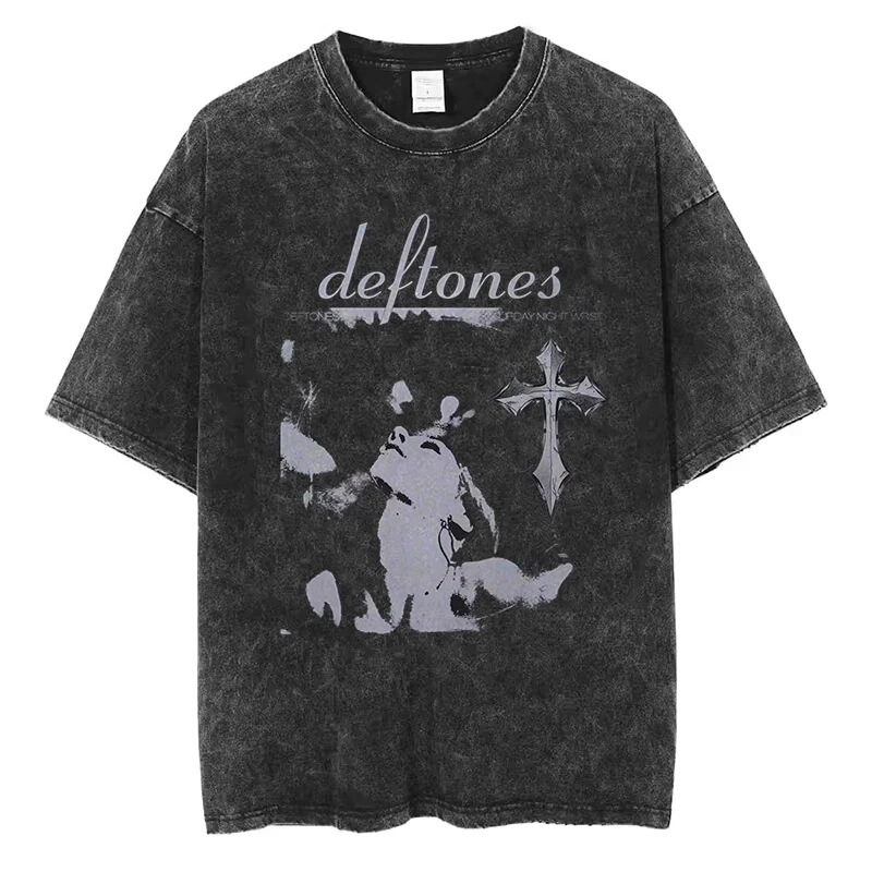 Hip Hop Deftones Men's and Women's Plus Size Summer Washed T-Shirt Retro Printed Cotton T-Shirt Fashion Design T-Shirt