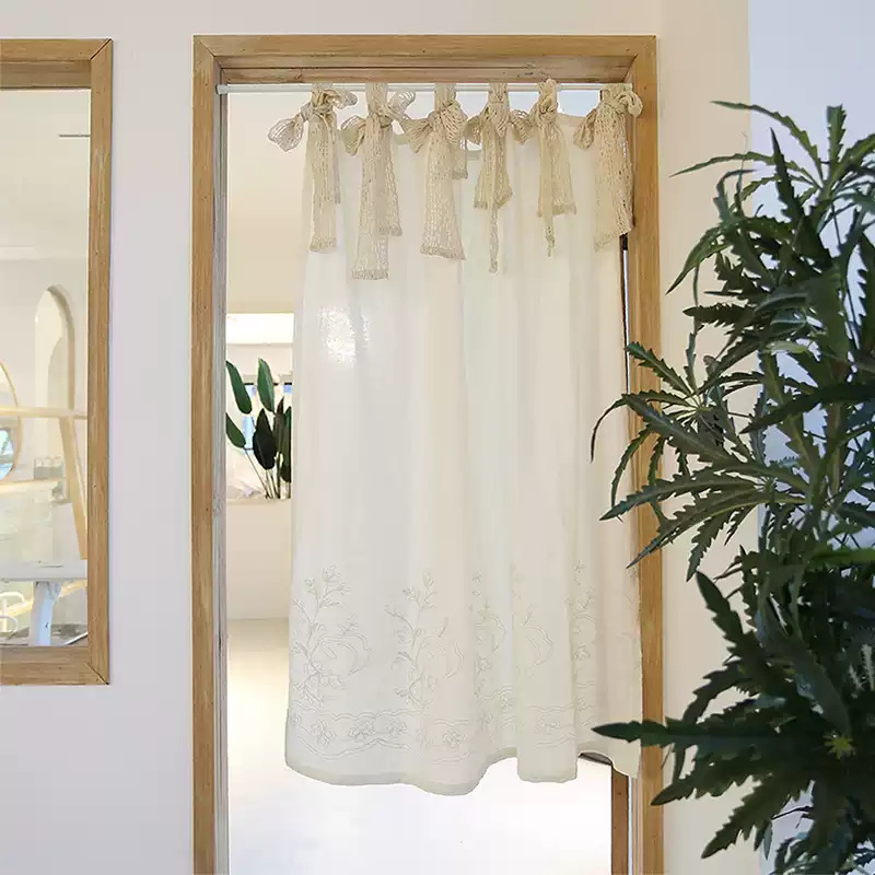 Iris Country American Country Style Cotton Linen Milk White Embroidered Tieback Door Curtain, All-Cotton, No Drilling Required, Rod-Passable Valance Half Curtain Iris Country American Country Style Cotton Linen Milk White Embroidered Tieback Door Curtain, All-Cotton, No Drilling Required, Rod-Passable Valance Half Curtain