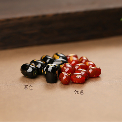 Natural black and red agate hot stamping accessories engraved Tai Sui beads spacer beads Dragon year animal year bracelet loose beads jewelry factory
