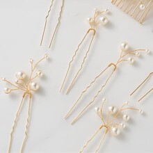 跨境珍珠发钗女简约新娘头饰汉服发型U型夹欧美复古造型盘发配饰