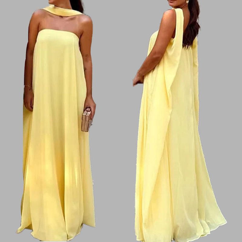 2026 Spring New Collection Cross-Border European and American Women's Fashion Simple and Elegant Solid Color Strapless Patchwork Dress