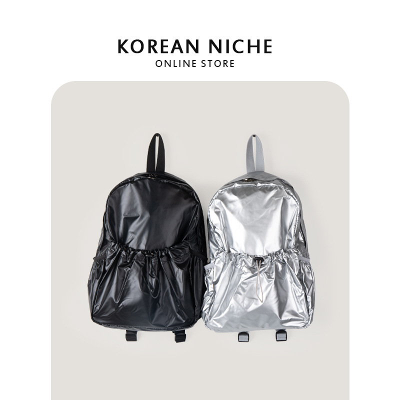 2023 nueva plata textura cordón mochila de gran capacidad casual mochila mujer nicho diseño perezoso estilo mochila