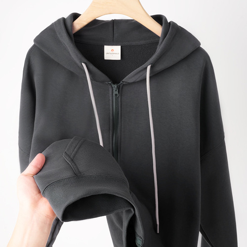 600g American Heavyweight Fox Fleece Open-Front Cardigan Jacket for Men, Autumn/Winter Thicken and Add Warmth, Solid Color Loose Men's Zip-Up Hoodie