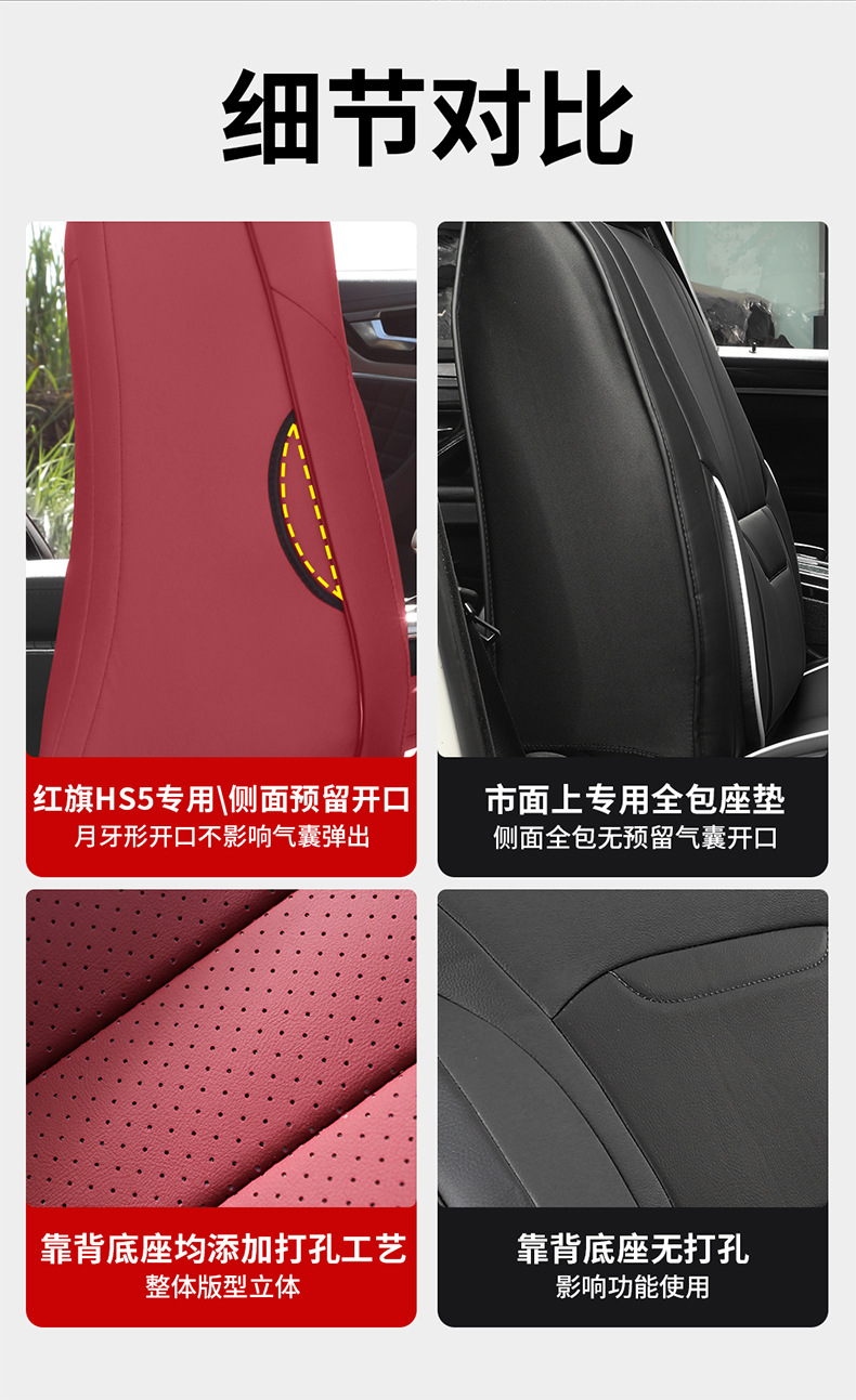 New Model Car Seat Cushion for Hongqi Hs5, Perforated Leather, Wear-Resistant, Full Surround Car Seat Cover