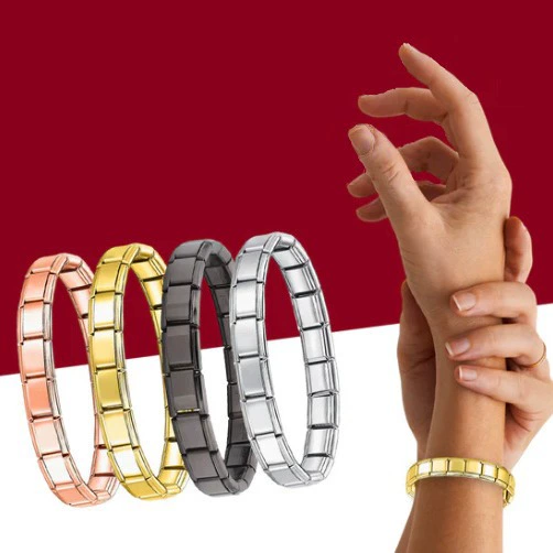 stainless steel bracelet, removable elastic link watch strap, italian european style, assorted charms