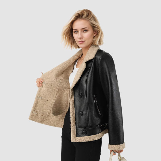 fleece-lined Thickened Leather Coat Women's New 2024 Fragrant Style Lapel PU Fur Elegant Coat for Women