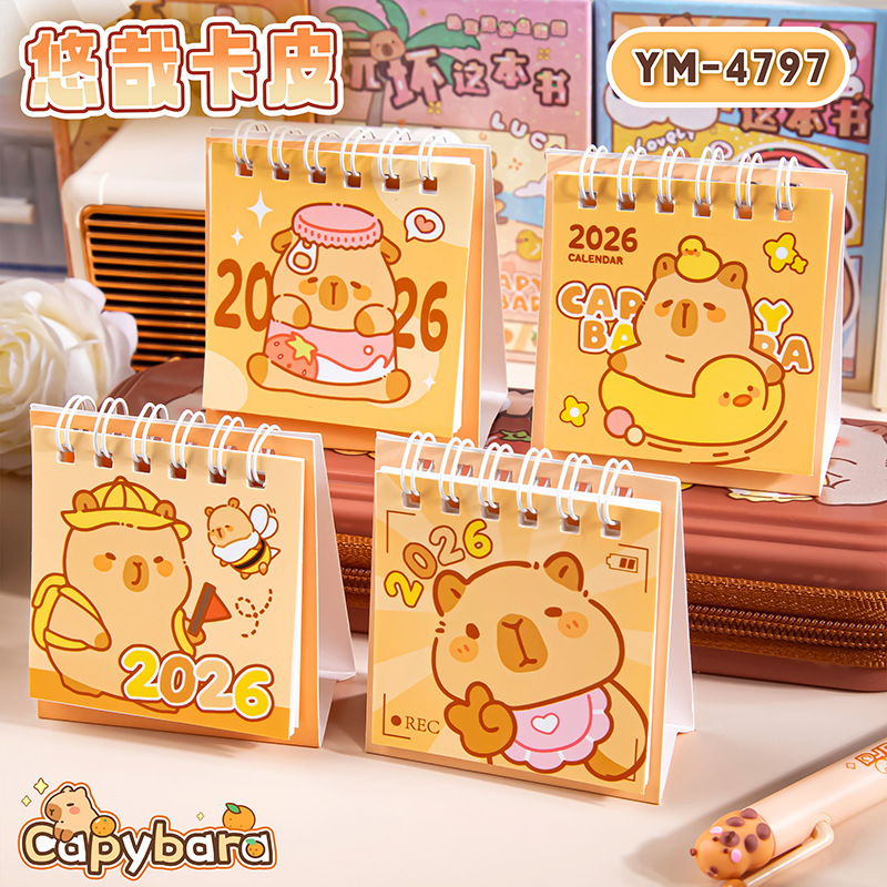 2026 Calendar Small Desk Calendar Capibala Mini Lunar Calendar Desktop Ornament Student Daily Planner