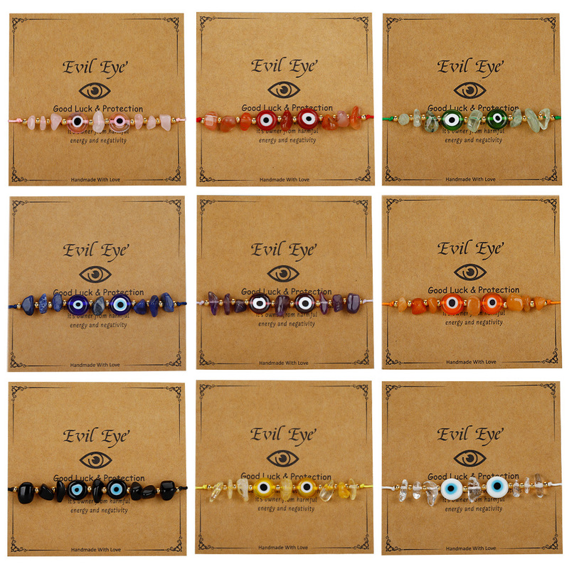 Cross-border New Evil Eye Bracelet Handmade Creative Woven Glass Eye Gravel Stone Combination Copper Bead Bracelet