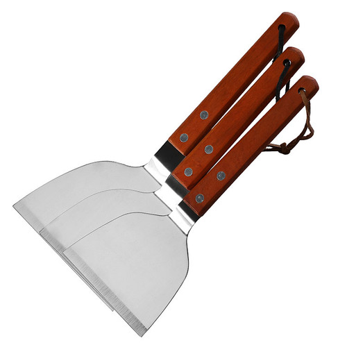 Wooden handle stainless steel large, medium and small cooking spatula Japanese steak spatula barbecue spatula hotel special pancake spatula