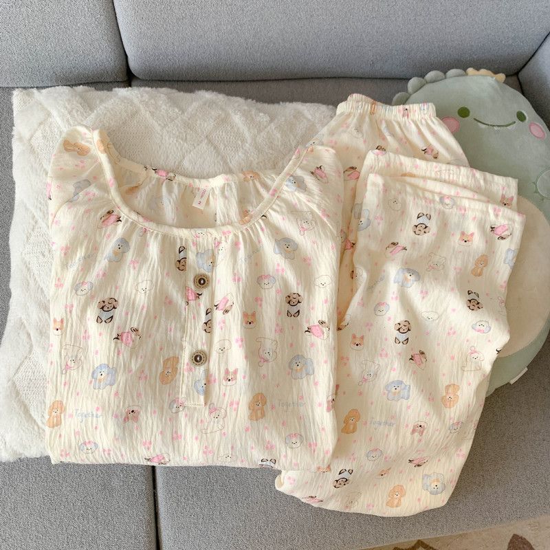 卡通云朵棉睡衣女春秋季女款长袖长裤可爱云朵棉圆领家居服套装|undefined