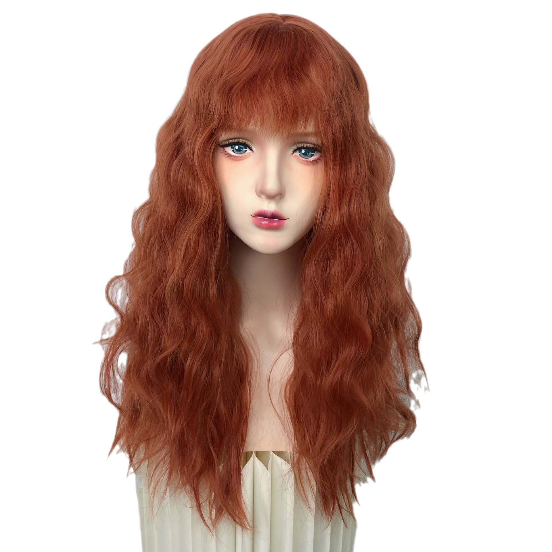Peruca longa cacheada estilo coreano ondulada laranja natural_voghion.com
