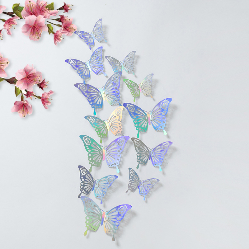 3D estereoscópico mariposa pared decoración de alta sensación autoadhesiva pared decoración de fondo de la casa sala de estar fiestas diseño pegatinas