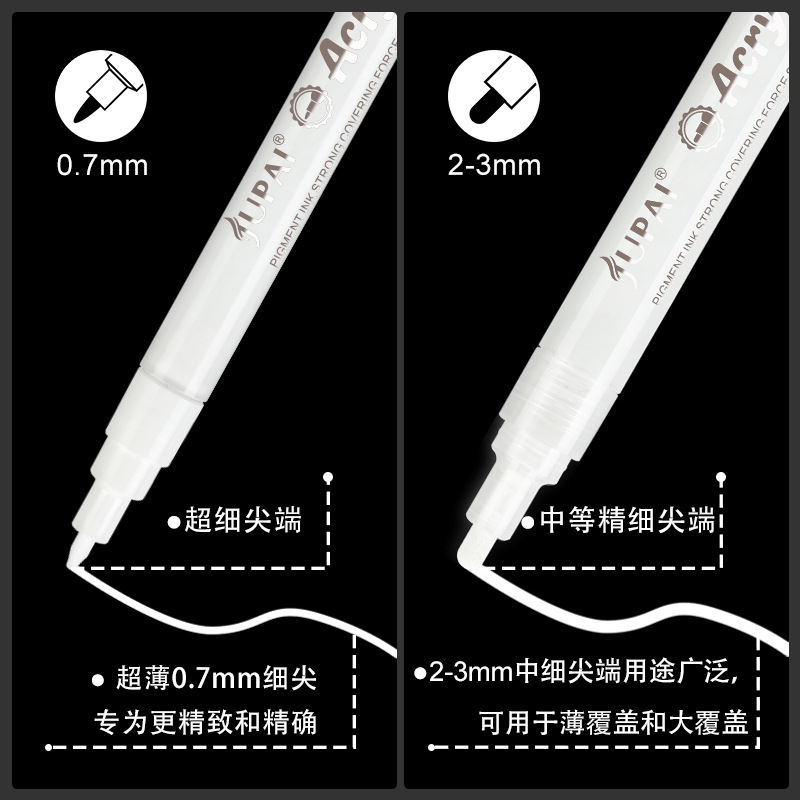 Marcador de acrílico blanco dorado y plateado 0.7mm punta opaca Touchmark un solo marcador de acrílico