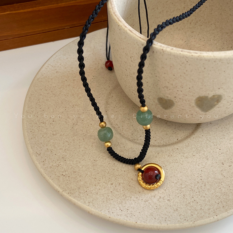 peace buckle handmade braided rope necklace women‘s fashion temperament entry lux niche pendant summer high sense couple clavicle chain