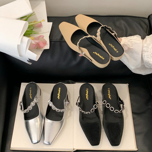 2025 Summer New French Style Square Toe Shaped Shallow Mouth All-match Muller Women's Shoes 4cm Inner Heightened Sandals