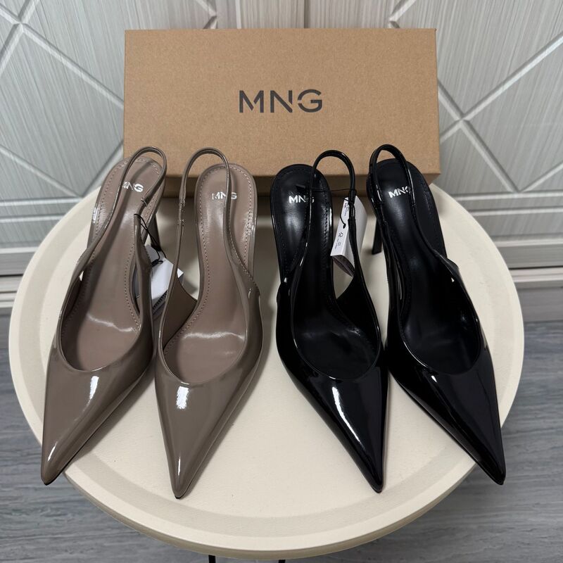 Mng Women's High-Heeled Shoes 2026 Spring New Arrivals Patent Leather Pointed Toe Elegant Shallow Mouth Stiletto Mules for Women