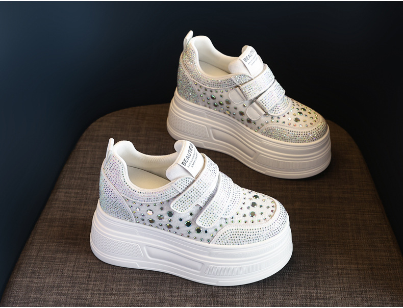 Giày sneaker nữ đế dày mặt lưới đính đá trắng — Màu đen chi tiết 5
