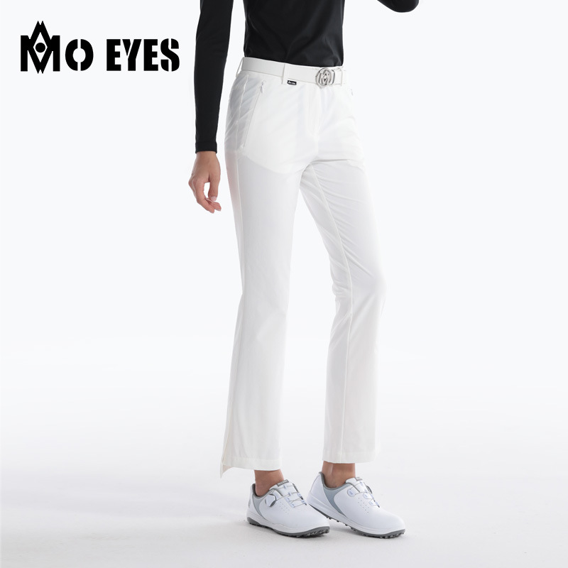 Quần golf nữ ống loe dài tôn dáng, túi khóa kéo vô hình, phong cách thu đông — M23YF018-Áo màu trắng, M23YF018-Áo màu đen, M23KUZ012-quần đen, M23KUZ012-Quần Trắng
