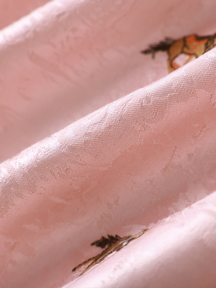 Đầm maxi nữ tay ngắn thêu hoa văn jacquard, chất liệu linen phối ren — màu hồng