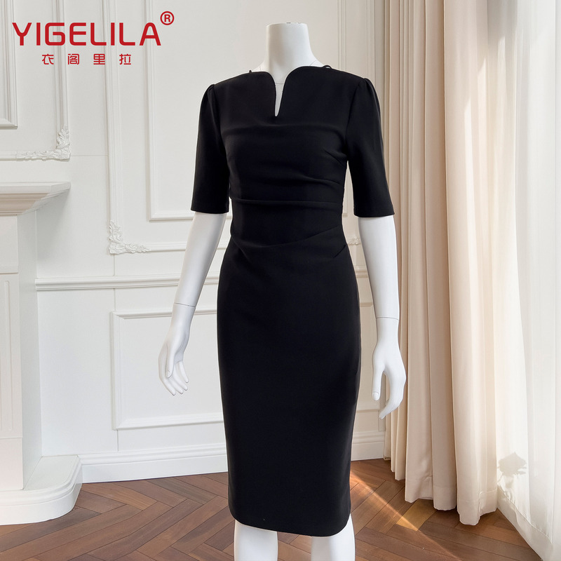 Retro elegant simple daily office worker OL professional commuter dress slim dress 68312