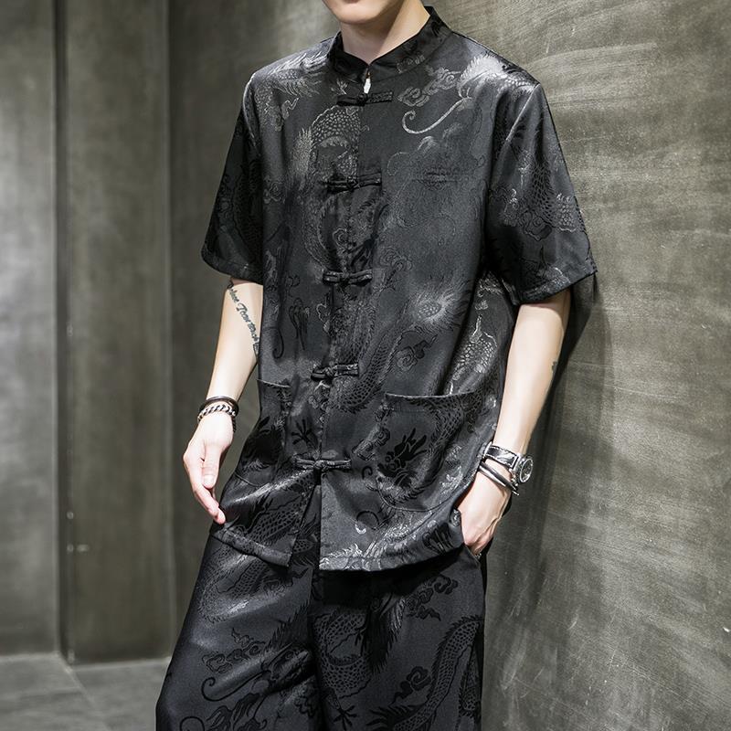 Doo vestido masculino estilo retro Hanfu Xianqi delgado seda de hielo marca de moda traje Tang estilo chino de moda ropa de hombre de moda verano image 8