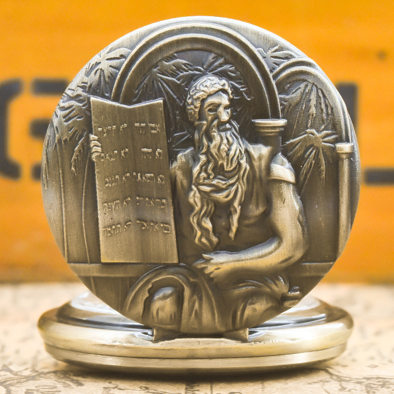 Classic Retro Quartz Movement Bronze Large Pocket Watch Jesus Bible Spot Wholesale Cross-Border Hot Selling Bronze Pocket Watch