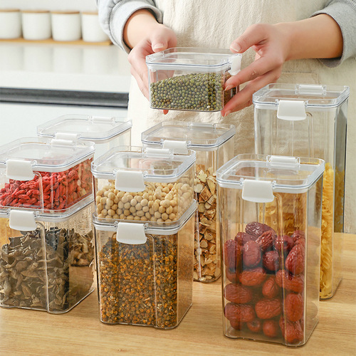 Sealed cans for grains, kitchen storage, snacks, dry goods, tea storage cans, food-grade transparent plastic cans and boxes