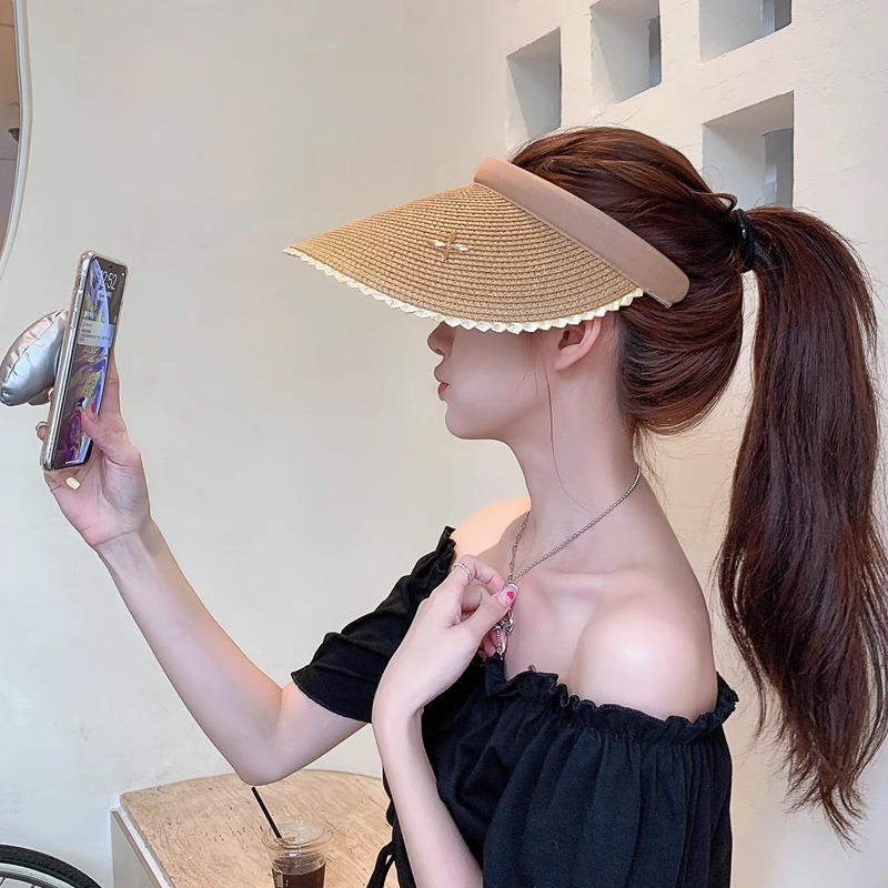 Hepburn Stil Raffia Strohvisor Für Damen Mit Uv Sonnenschutz_voghion.com
