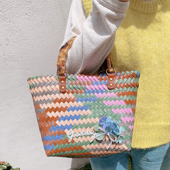 HD3441A08文藝復古竹節把手編織手提包菜籃子大容量托特包沙灘包