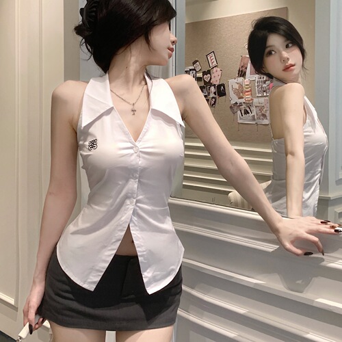 Niche shirt with a edgy, waist-defined, high-end short vest—sleek, sexy, sweet, and uniquely designed—sleeveless top for women this summer.
