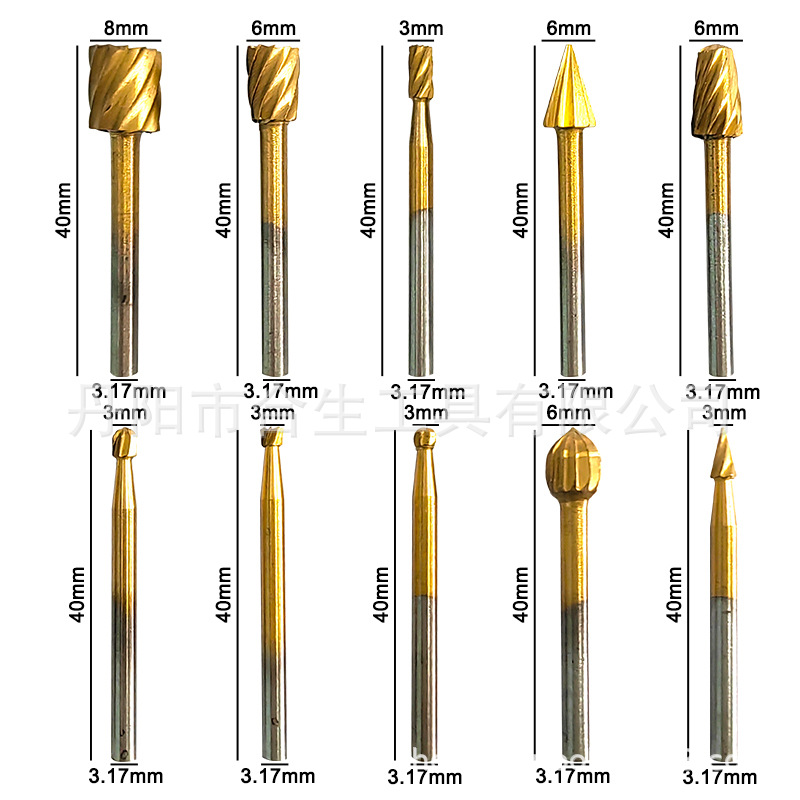 Transfronterizo de 10 piezas de acero de alta velocidad archivo rotativo carpintería hecha a mano DIY raíz talla eléctrica molienda cabeza talla fresa cortador