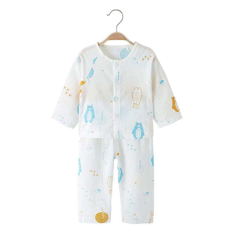 Baby air conditioning clothes gauze summer cotton thin long-sleeved homewear children's pajamas suit baby clothes summer clothes