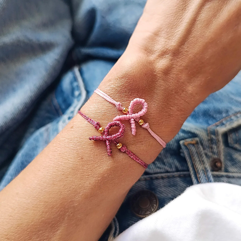 Niche Design Pink Ribbon Bracelet, Adjustable Woven Bracelet, Charity Style, Fashionable and Personalized Accessory for Daily Wear