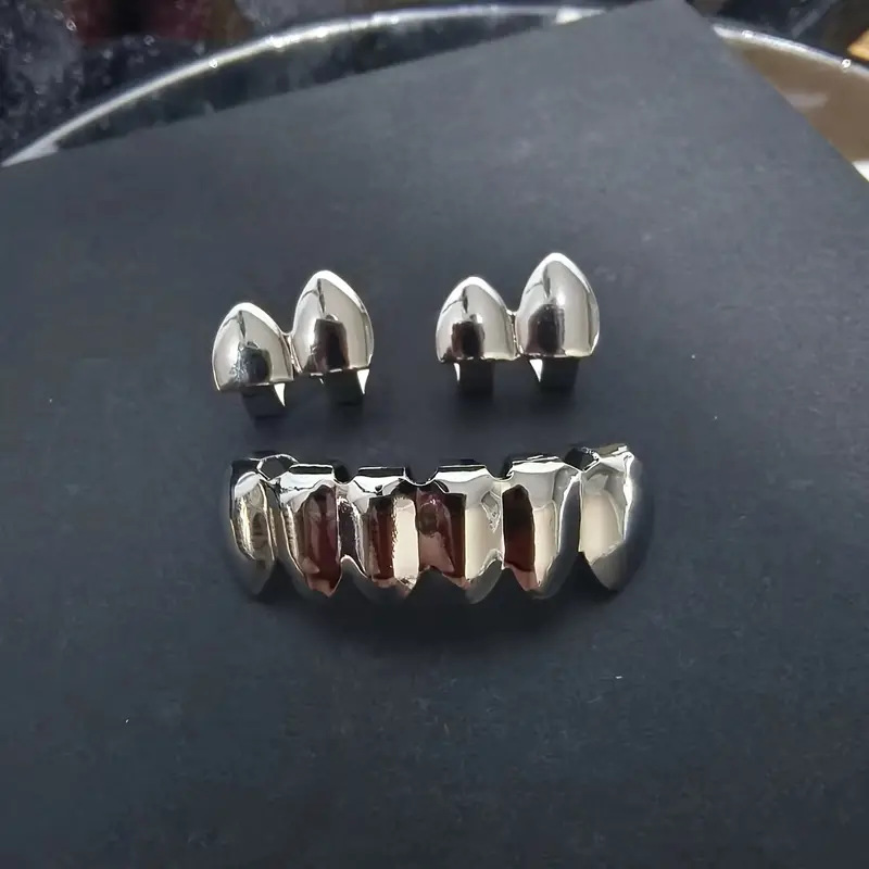 Solid Color Pattern Hot Sale Fashion Double Glossy Three-Piece Hip Hop Hiphop Men And Women Halloween Stage Dentures Props