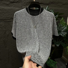 男士夏季拼接中袖满天星商务落肩袖T恤半袖韩版休闲修身时尚短袖