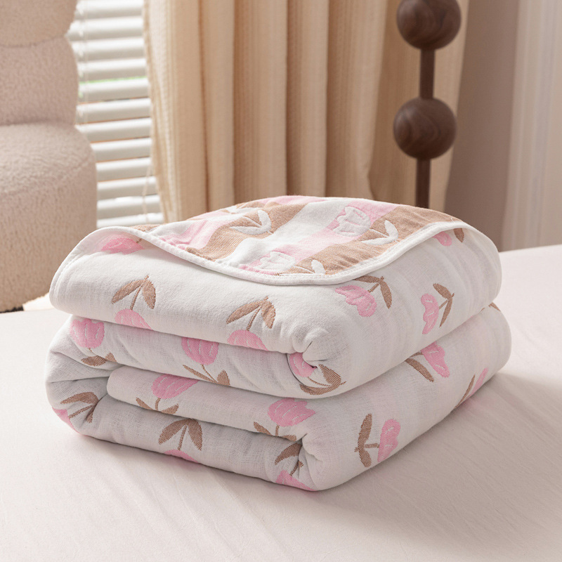 (pink tulips) / 90x 100cm "cotton 6 layer yarn" baby