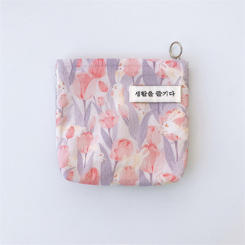 Fresh flowers Japanese style storage bag casual organization bag sanitary pad travel wash bag purse wallet handbag small canvas bag