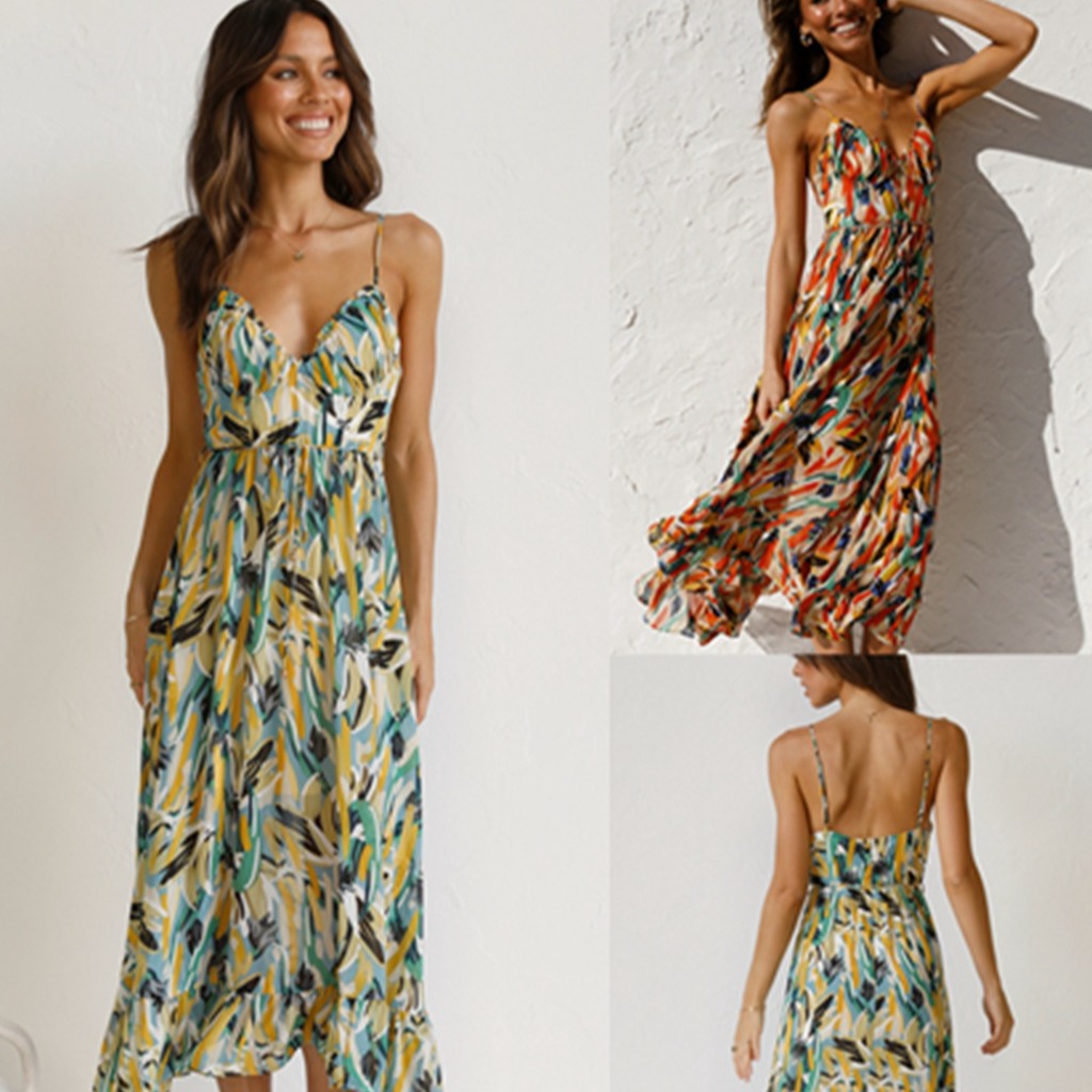 KOH KOH Vestido Largo Sin Tirantes Para Mujer, Estampado Floral, Vestido Largo De Cóctel De Verano, Azul Cielo Y Multicolor