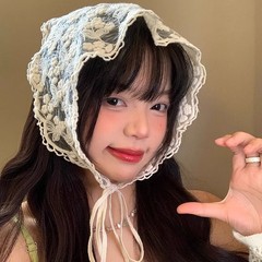 法式海边田园风蕾丝格子三角头巾女包头防晒夏复古发带丝巾飘带女