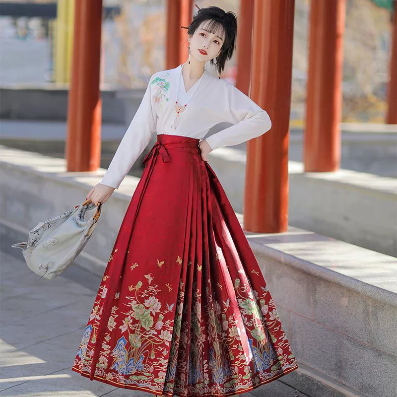 [Лотос фея] Ткацкий золотой макияж, цветочная лошадь, юбка с лапшой