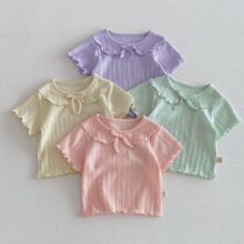 【不退不换】女童薄款纯色T恤2026新款夏宝宝洋气娃娃领短袖上衣