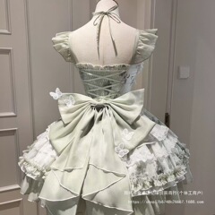 白と緑の蝶の夏の爽やかなロリータプリンセス女の子の誕生日スカートJSK成人式ドレステール