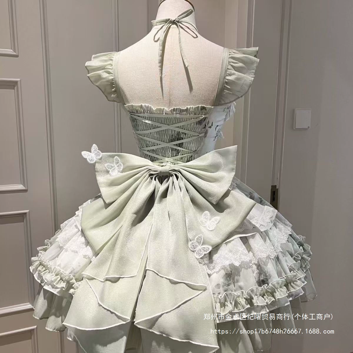 Бело-зеленая летняя стильная короткая юбка принцессы Лолиты для девочек на день рождения, платье jsk для совершеннолетия со шлейфом.