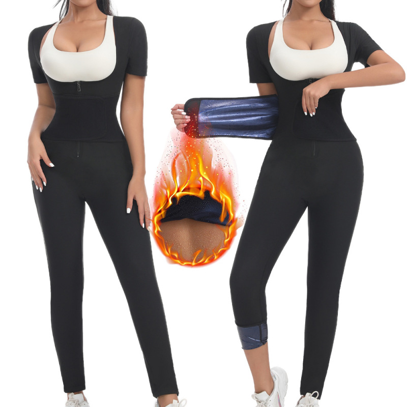 Cross-Border Hot-Selling European and American Breast-Supporting Waist-Cinching Corset Close-Fitting Short-Sleeved Waist-Protecting Body-Shaping Jumpsuit Women's Tops
