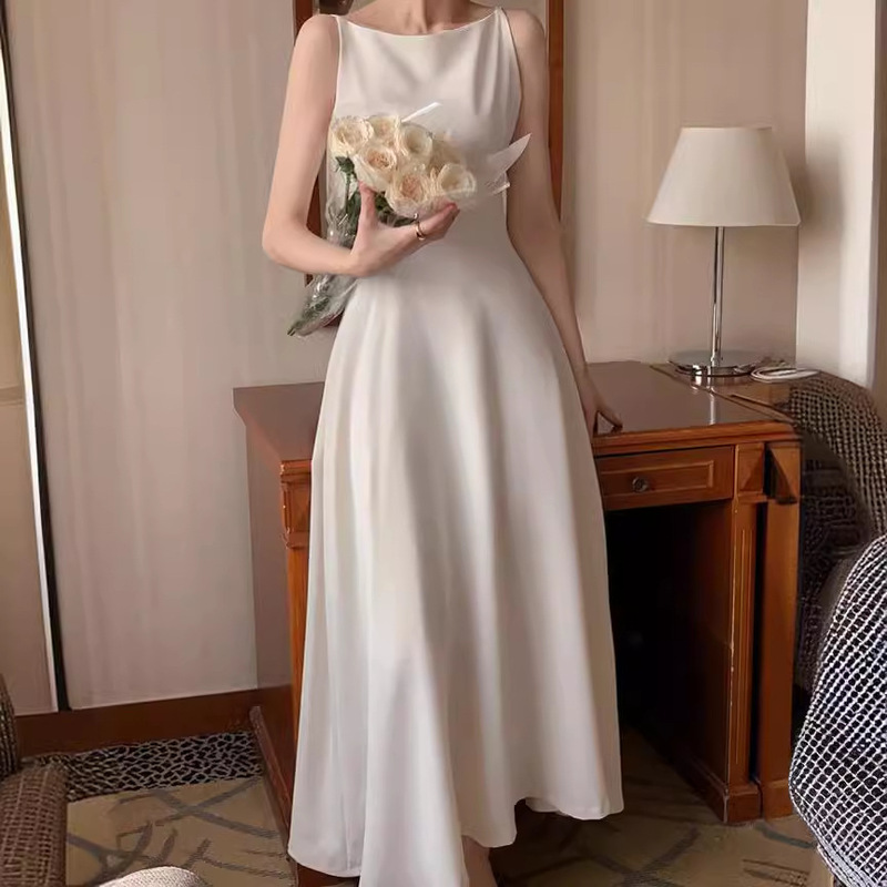 Size Updated Korean chic Gentle Light Luxury Off-shoulder High-end Design Sleeveless Long Dress Size Updated Korean chic Gentle Light Luxury Off-shoulder High-end Design Sleeveless Long Dress